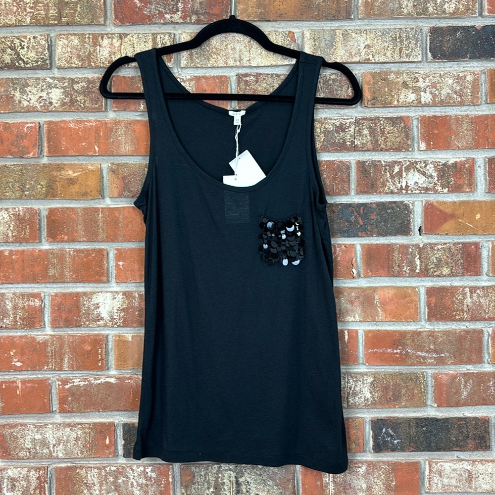 J. Crew Black Tank Top Sequin Pocket Size XS NWT